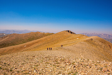  the climbers are trekking on the slopes of the Artos mountain altitude of 3,515 meters above sea level at Gevas, Van, Turkey 