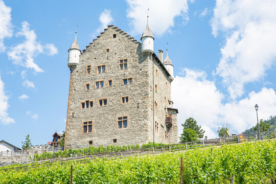 The historic Leuk Castle in Wallis, Switzerland