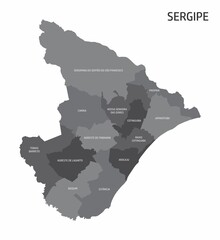 Sergipe State regions map - obrazy, fototapety, plakaty