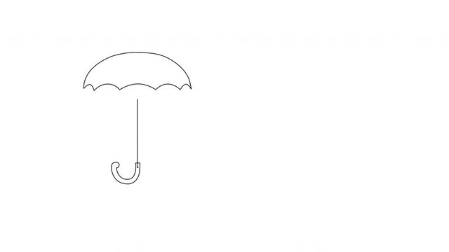 Self drawing animation of green umbrella. White background. Copy space.