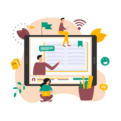 Online education, home schooling and e-learning concept. Online learning at home in social distancing COVID-19. Vector illlustration