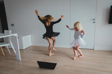 Ballet or gymastics lesson online. Remote learning for kids.