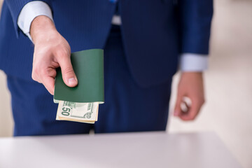 Young businessman holding passport preparing for trip