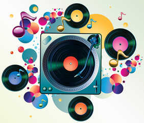 Funky colorful music design - turntable