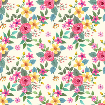 Colorful hand draw flowers seamless pattern for fabric textile wallpaper.