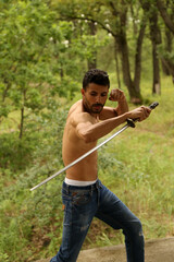 Man with a katana sword in a fighting pose