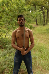 Man with a katana sword in a fighting pose