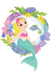 Obraz na płótnie Canvas Beautiful Little Mermaid Underwater world
