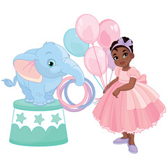 Little girl and baby elephant