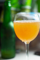 small bubbles in a glass of craft beer