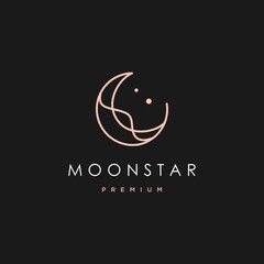 elegant crescent moon and star logo design line icon vector in luxury style outline linear, ramadan kareem, crescent moon and star illustration for background banner, abstract crescent moon logo - obrazy, fototapety, plakaty