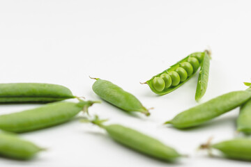 green peas on white background
