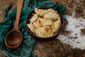 dumplings with potatoes and fried onions