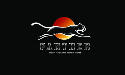Panther Run Logo Vector - Black Cat Night Vector
