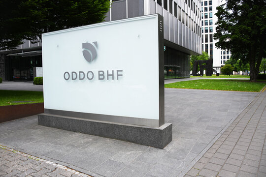 Frankfurt, Hesse / Germany - May 16, 2018: Headquarters of Oddo BHF in Frankfurt, Germany - Oddo BHF is an independent Franco-German financial services group