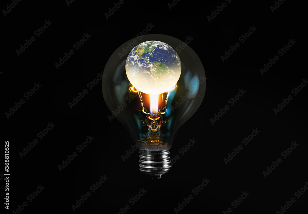 Aufkleber burning candle in the light bulb with bulb isolated on black background - light bulb with world insi