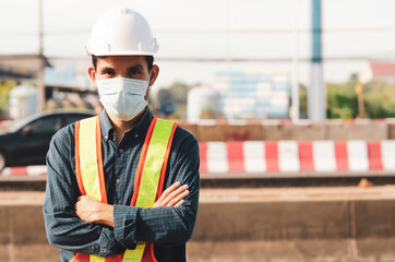 Road construction engineers standing at the road construction site