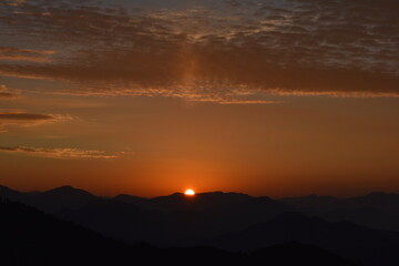 Sunrise and mountains in nainital uttarakhand india