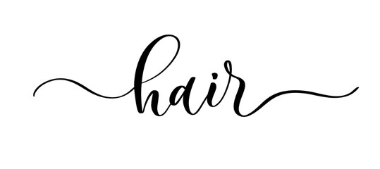 Hair - vector calligraphic inscription with smooth lines for the names and logos of firms,labels and design shops, beauty salons, hairdressers and your business.