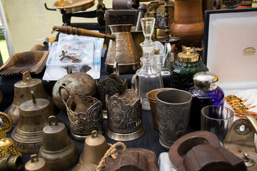 Counters with the Russian national souvenirs at a fair of folk art.