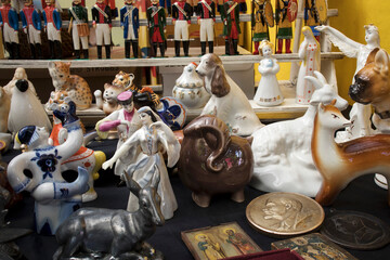Counters with the Russian national souvenirs at a fair of folk art.