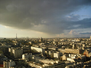 Panoramic view on Paris in the evening light (sun set light) 
