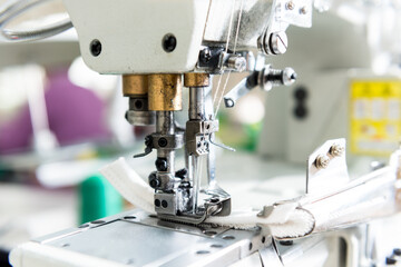 Fabric industry production line. Textile factory. Working tailoring process