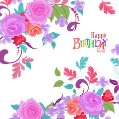 invitation card with colorful fancy blooming ornament and roses