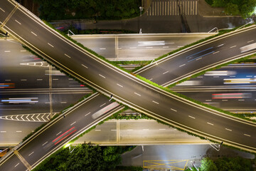 Arial view of overpass at night