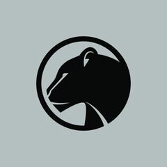 Black panther portrait symbol on gray backdrop. Design element © Denis