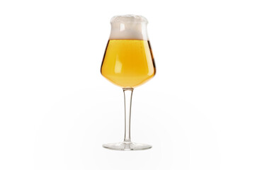 Glass of cold golden beer or light beer isolated on a white background