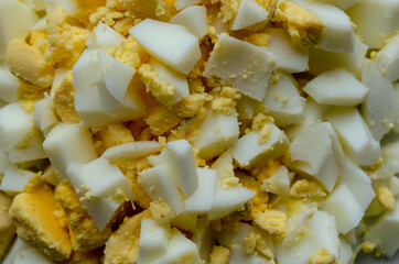 Diced salad products. Detailed recipe. Eggs.Olivier salad.