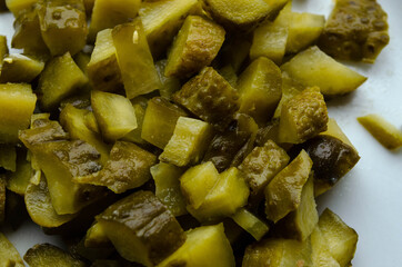 Diced salad products. Detailed recipe. Cucumbers. Olivier salad.