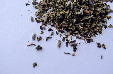 Scattered green tea pattern. Beautiful background. Tea.