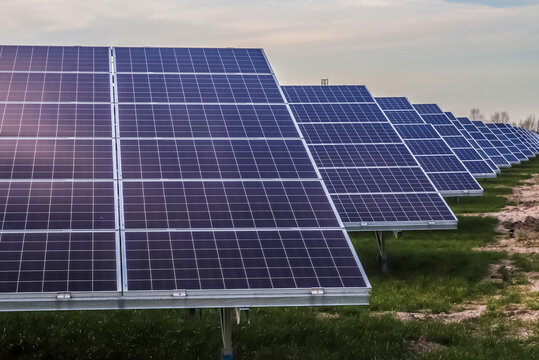 Generating clean energy with solar modules in a big park in northern Europe