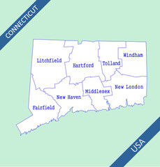 County map of Connecticut USA
