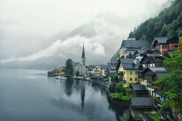 cloudy rainig day in hallstatt. Austria