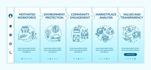 Public relationship onboarding vector template. Community engagement. Motivated workforce. Responsive mobile website with icons. Webpage walkthrough step screens. RGB color concept