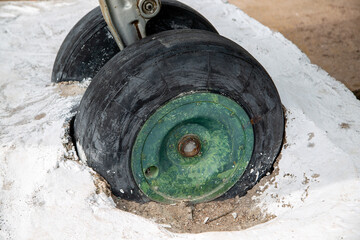 airplane wheel is filled with concrete