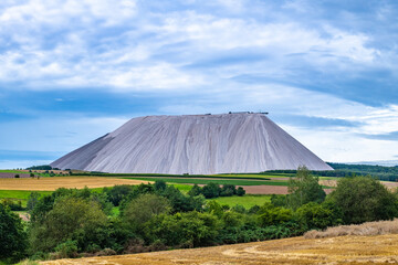 Germany, Thuringia, Dankmarshausen. Mighty dump heaps of potash production cause severe ecological...