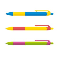 Colored ball pen isolated on white background vector illustration. School stationery item.