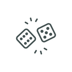Two Dice cubes, Dices icon line, template color editable. Casino and gambling game black silhouette. Lucky gamble. Vector illustration. Design on white background. EPS 10