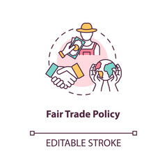 Fair trade policy concept icon. Professional partnership and networking. Responsible business idea thin line illustration. Vector isolated outline RGB color drawing. Editable stroke