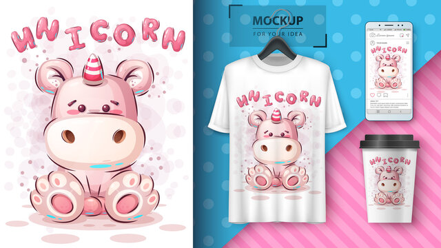 Teddy unicorn poster and merchandising.