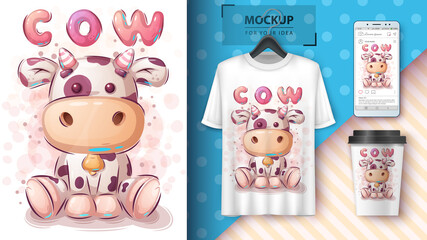 Pretty cow poster and merchandising.