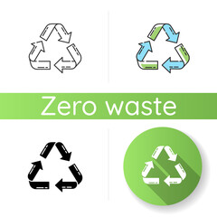 Recycling icon. Linear black and RGB color styles. Zero waste, sustainable lifestyle. Responsible consumption. Environment conservation, pollution reducing. Isolated vector illustrations
