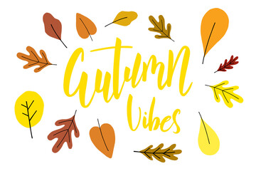 Autumn vibes brush hand lettering text isolated