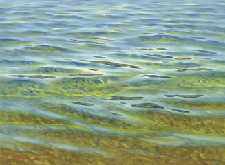 Sunny water with transparent waves watercolor background