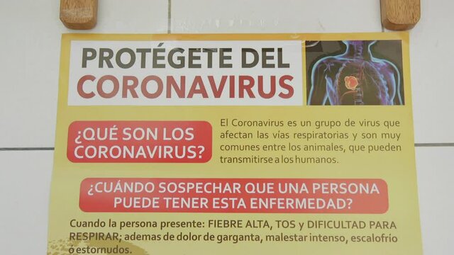 An information sign about the coronavirus in a Peruvian hospital in Ollantaytambo. The sign in Spanish.