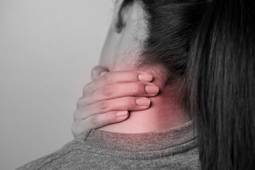 Fototapeta premium Woman with pain in neck.